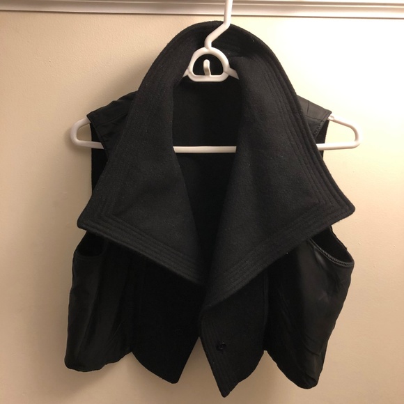 Black Leather Jacket with Oversized Moto Collar - Picture 5 of 8